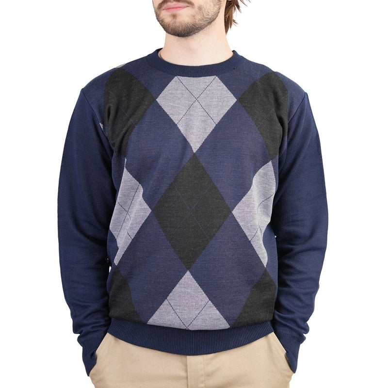 Men's Argyle Ballantrae Jumper Crew Neck Turquoise - Heritage Of Scotland - TURQUOISE