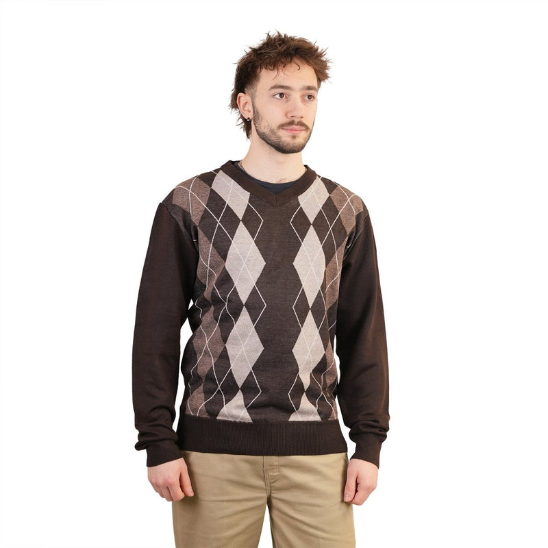 Men's Argyle Ballantrae Jumper Dark Brown - Heritage Of Scotland - DARK BROWN