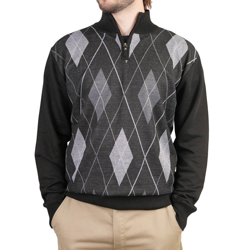 Men's Argyle Ballantrae Jumper Half Zip Black - Heritage Of Scotland - BLACK