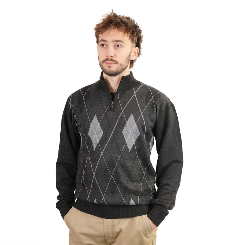 Men's Argyle Ballantrae Jumper Half Zip Charcoal - Heritage Of Scotland - CHARCOAL