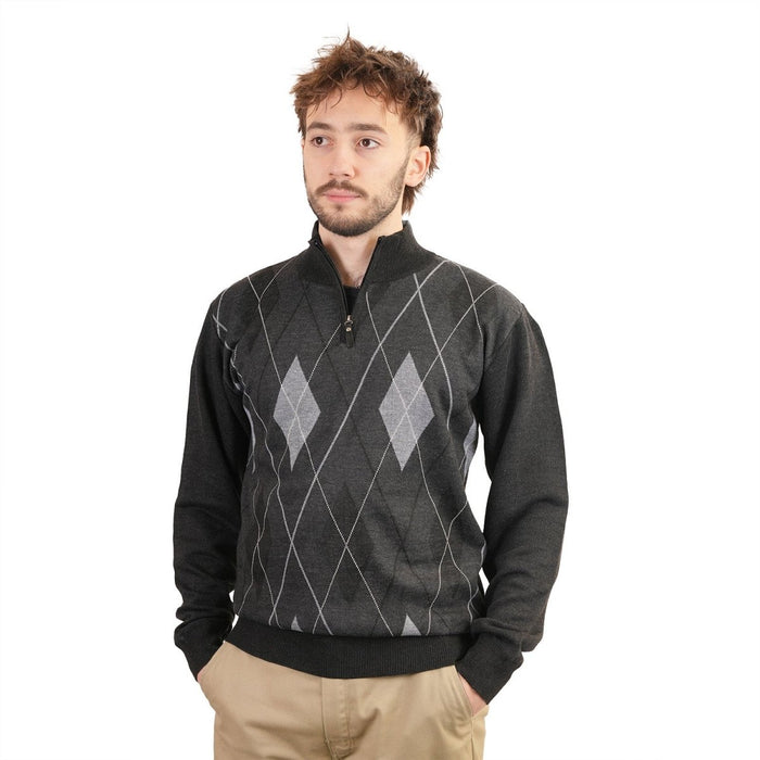 Men's Argyle Ballantrae Jumper Half Zip Charcoal - Heritage Of Scotland - CHARCOAL