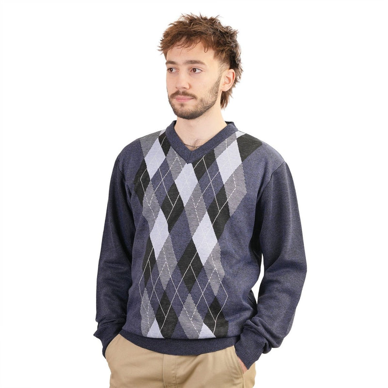 Men's Argyle Ballantrae Jumper Navy Melange - Heritage Of Scotland - NAVY MELANGE