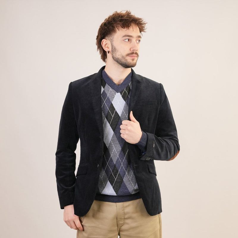 Men's Argyle Ballantrae Jumper Navy Melange - Heritage Of Scotland - NAVY MELANGE