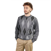 Men's Argyle Ballantrae Jumper Sweater Crew Neck Light Grey Melange - Heritage Of Scotland - LIGHT GREY MELANGE