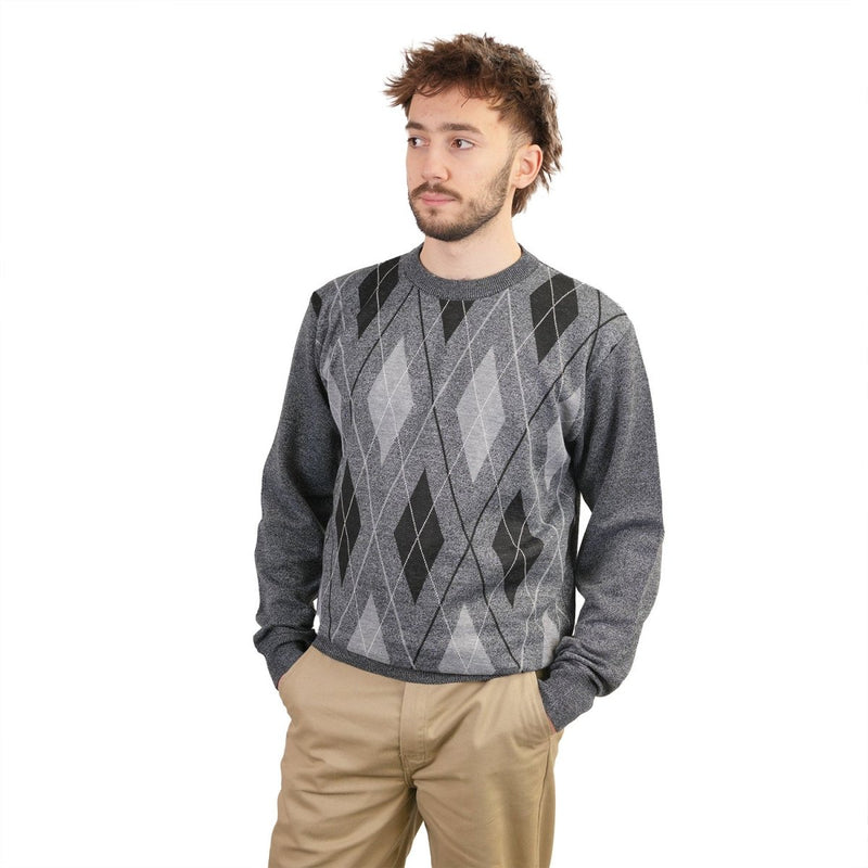 Men's Argyle Ballantrae Jumper Sweater Crew Neck Light Grey Melange - Heritage Of Scotland - LIGHT GREY MELANGE