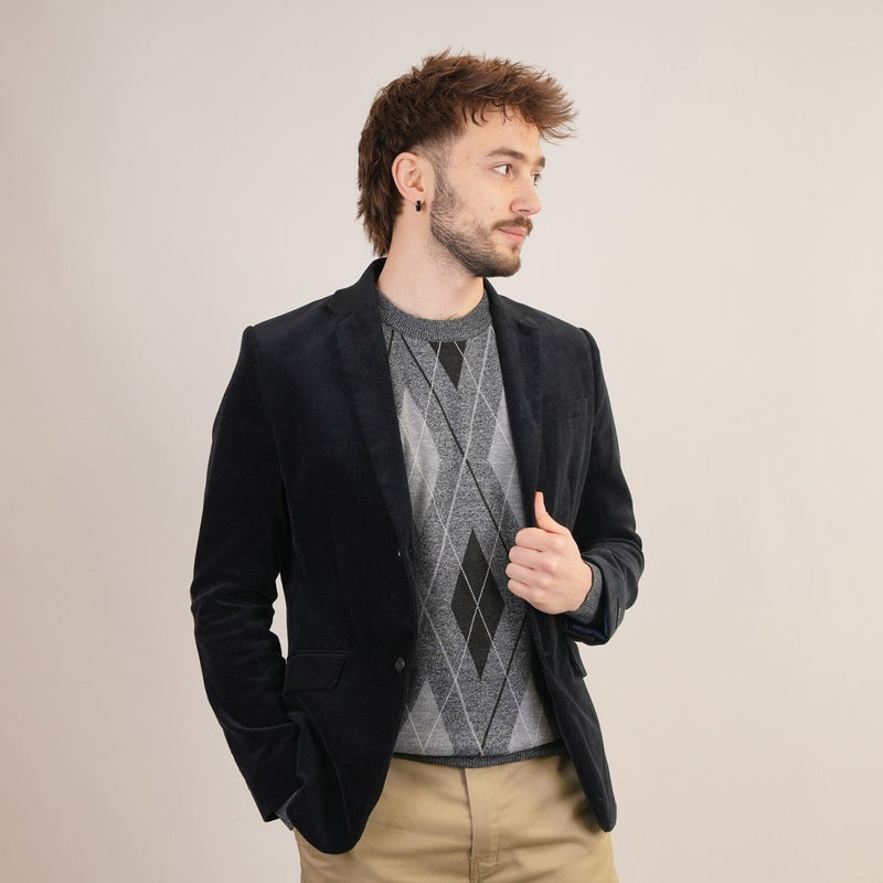 Men's Argyle Ballantrae Jumper Sweater Crew Neck Light Grey Melange - Heritage Of Scotland - LIGHT GREY MELANGE