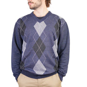 Men's Argyle Ballantrae Jumper V - Neck Blue Melange - Heritage Of Scotland - BLUE MELANGE