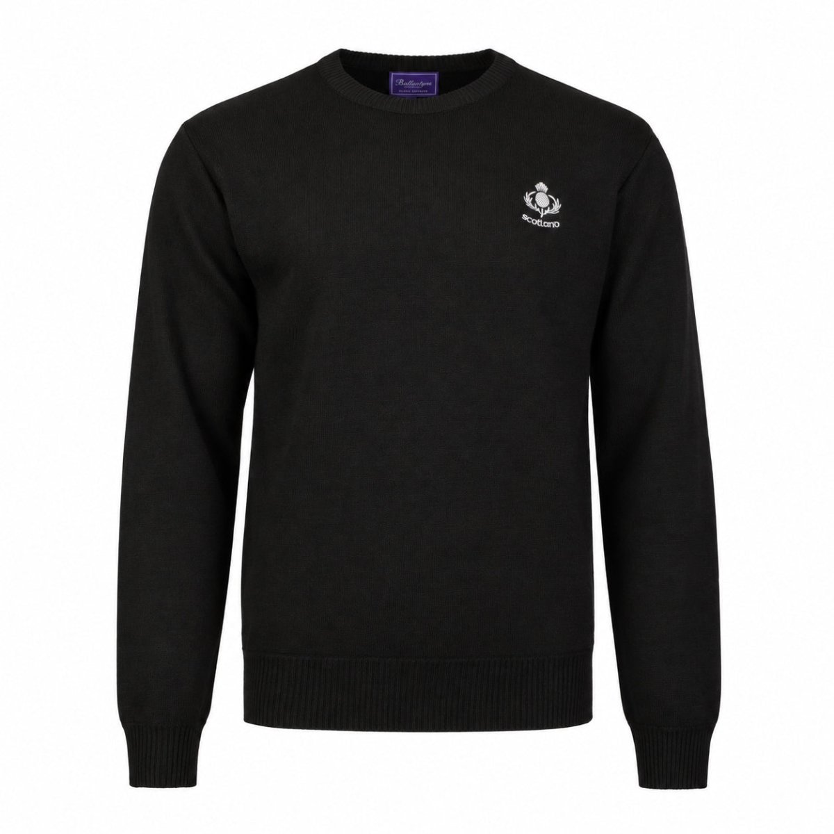 Men's Ballantrae Thistle Jumper - Black - Heritage Of Scotland - S