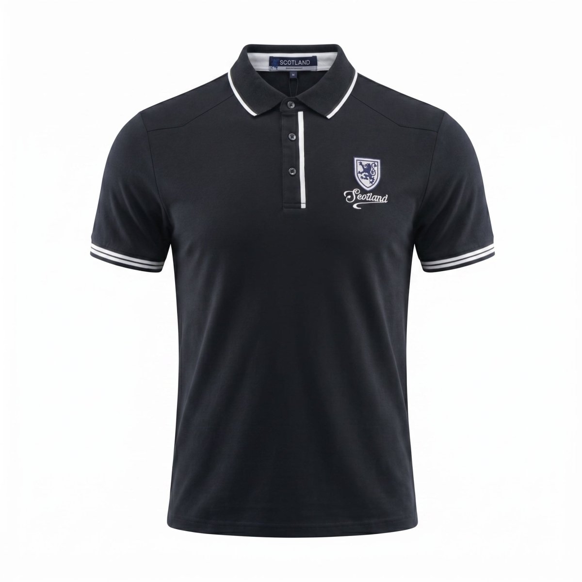 Men’s Black Scotland Crest Polo Shirt with White Trim - Heritage Of Scotland - NAVY / S