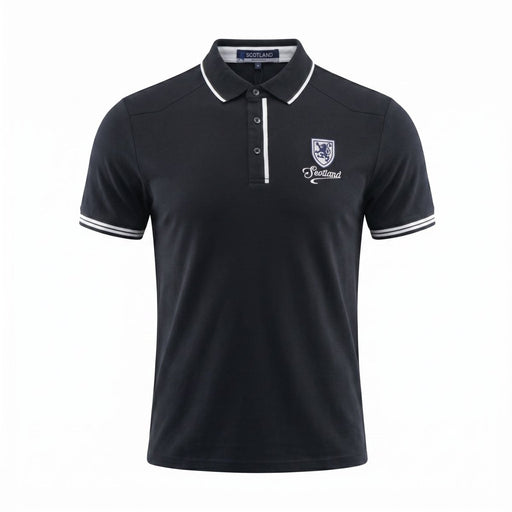 Men’s Black Scotland Crest Polo Shirt with White Trim - Heritage Of Scotland - NAVY / S