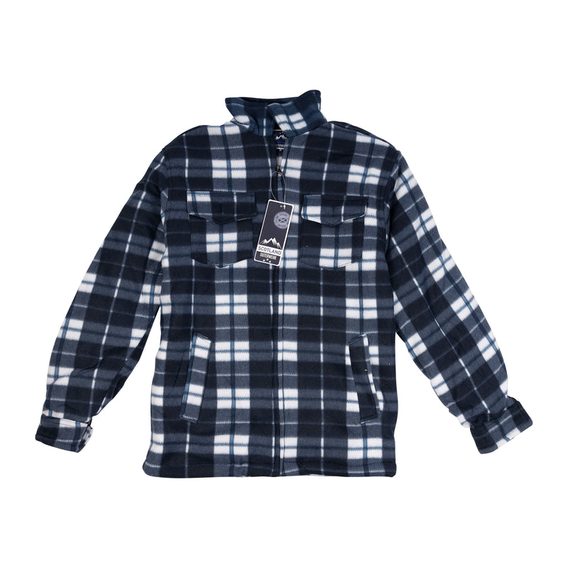 Men's Casual Tartan Sherpa Jacket Grey/White Check - Heritage Of Scotland - GREY/WHITE CHECK