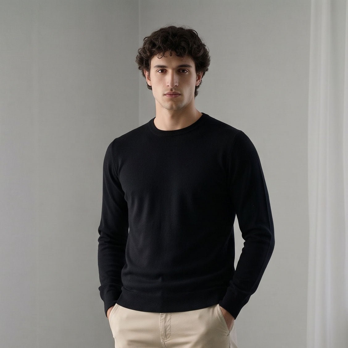 Men's Dunedin Cashmere 100% Cashmere Crew Neck Jumper - Black - Heritage Of Scotland - XS