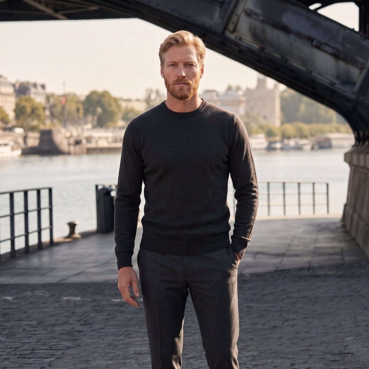 Men's Dunedin Cashmere 100% Cashmere Crew Neck Jumper - Charcoal - Heritage Of Scotland - S