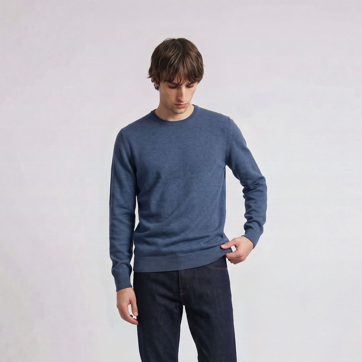 Men's Dunedin Cashmere 100% Cashmere Crew Neck Jumper - Denim - Heritage Of Scotland - XS