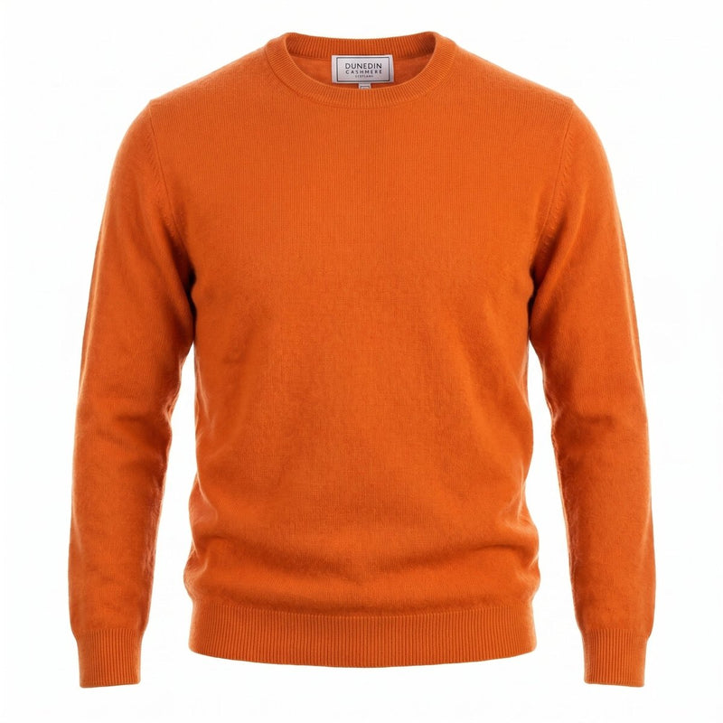Men's Dunedin Cashmere 100% Cashmere Crew Neck Jumper - Mandarin Orange - Heritage Of Scotland - S