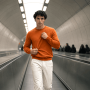 Men's Dunedin Cashmere 100% Cashmere Crew Neck Jumper - Mandarin Orange - Heritage Of Scotland - S