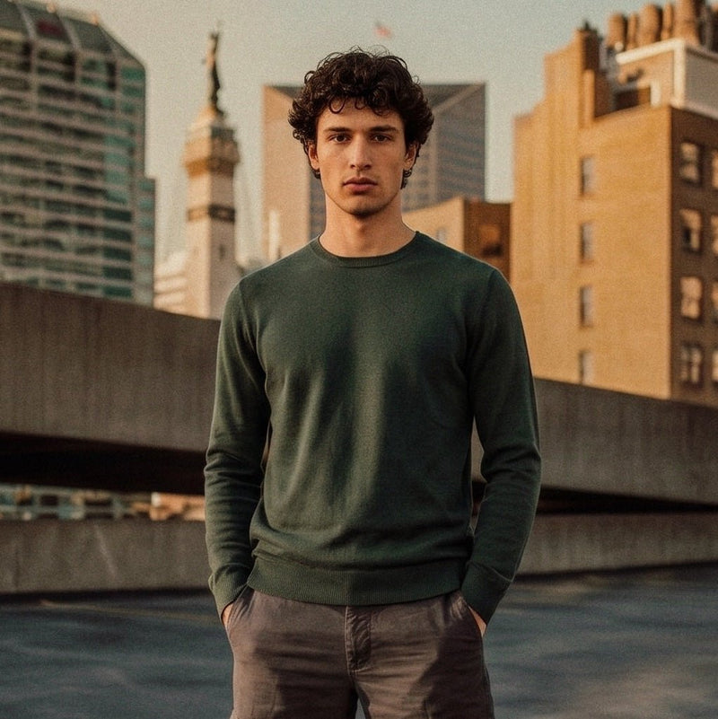 Men's Dunedin Cashmere 100% Cashmere Crew Neck Sweater - Kale Green - Heritage Of Scotland - S