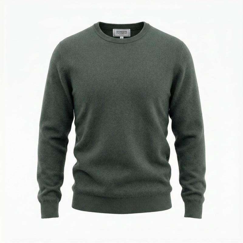 Men's Dunedin Cashmere 100% Cashmere Crew Neck Sweater - Kale Green - Heritage Of Scotland - S