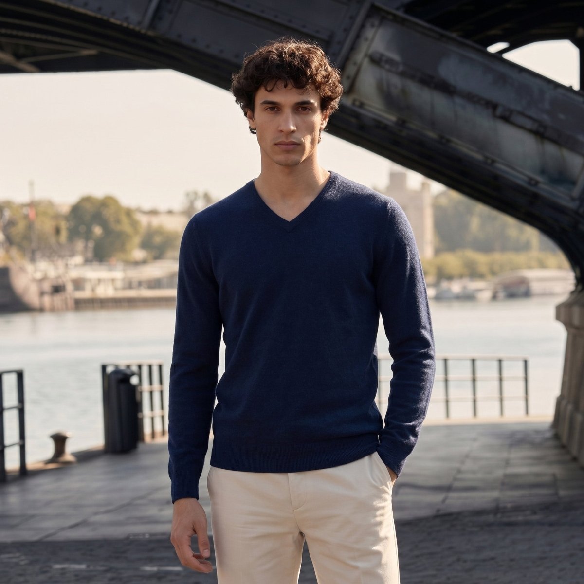 Men's Dunedin Cashmere 100% Cashmere V Neck Jumper - Cosmos - Heritage Of Scotland - XS