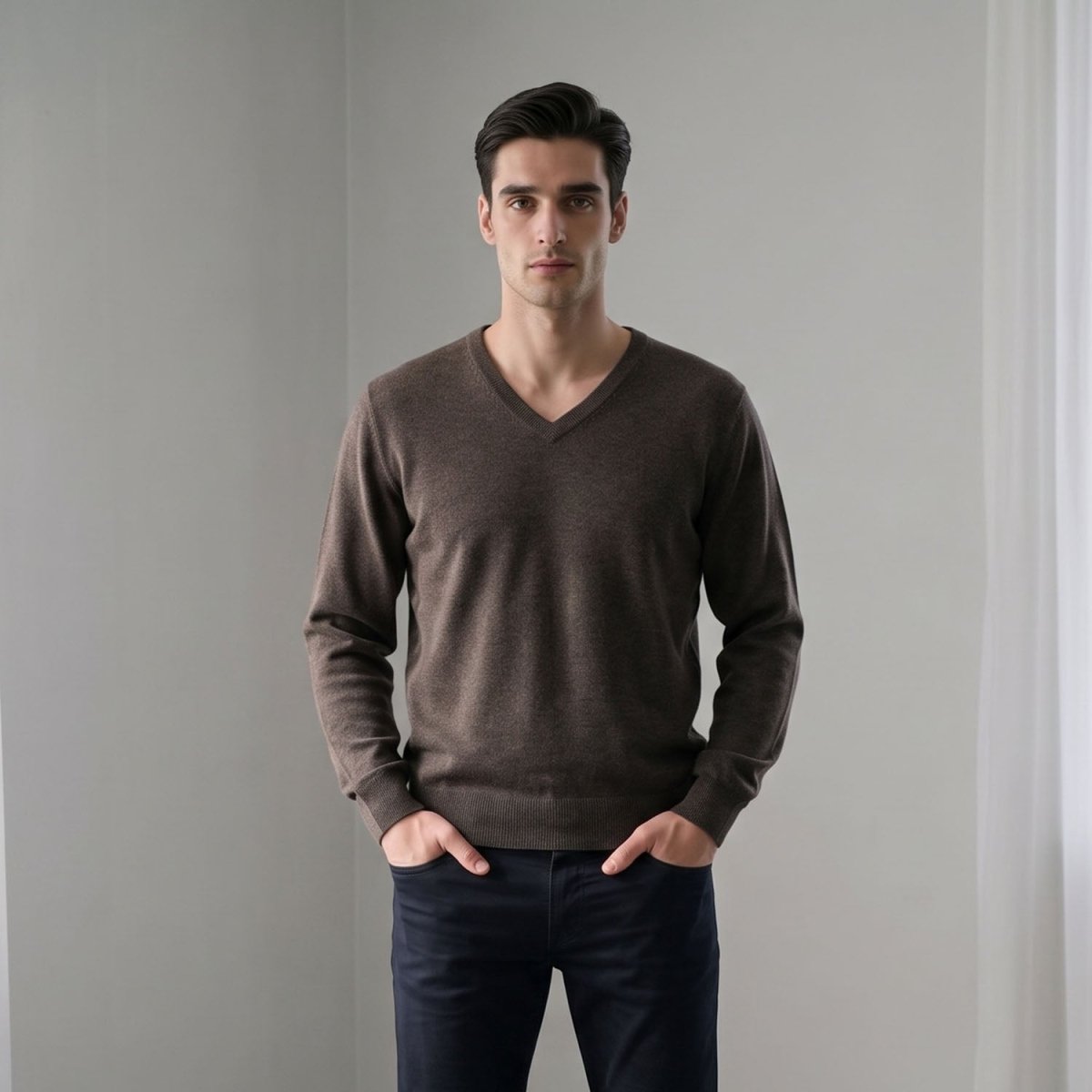 Men's Dunedin Cashmere 100% Cashmere V Neck Jumper- Ptarmigan - Heritage Of Scotland - XS