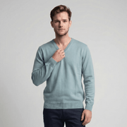 Men's Dunedin Cashmere 100% Cashmere V - Neck Jumper - Ultramarine - Heritage Of Scotland - S