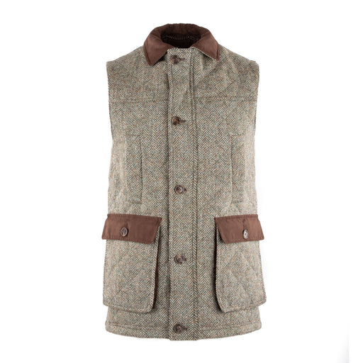 Men's Finn Harris Tweed Gilet Green Herringbone - Heritage Of Scotland - GREEN HERRINGBONE