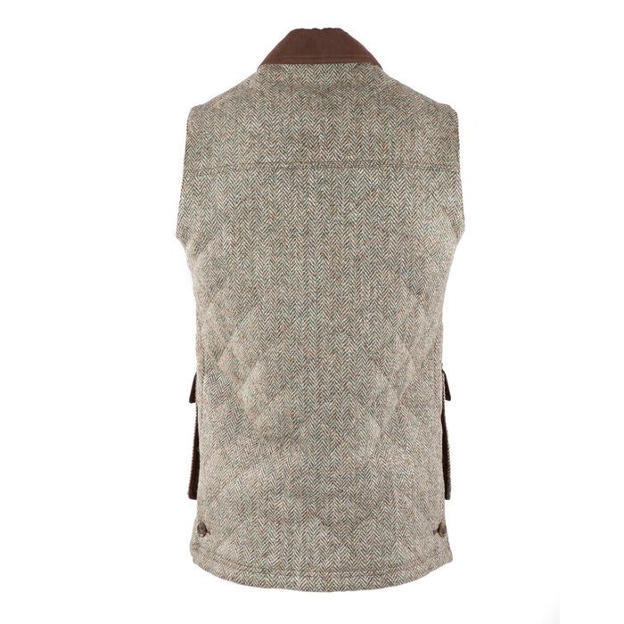 Men's Finn Harris Tweed Gilet Green Herringbone - Heritage Of Scotland - GREEN HERRINGBONE