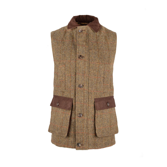 Men's Finn Harris Tweed Gilet Hb310 - B5 Green Check Mustard - Heritage Of Scotland - HB310 - B5 GREEN CHECK MUSTARD