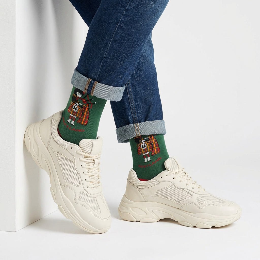 Men’s Luxury Bamboo Socks – Soft, Breathable & Stylish Everyday Comfort - Heritage Of Scotland - Blue Bagpipes - Green Kilt