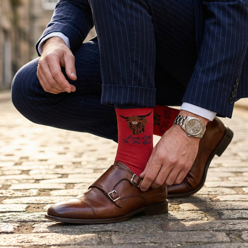 Men’s Luxury Bamboo Socks – Soft, Breathable & Stylish Everyday Comfort - Heritage Of Scotland - Blue Bagpipes - Green Kilt
