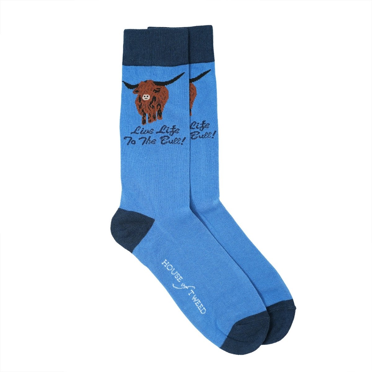 Men’s Luxury Bamboo Socks – Soft, Breathable & Stylish Everyday Comfort - HIGHLAND COW 1 BLUE - Heritage Of Scotland - 