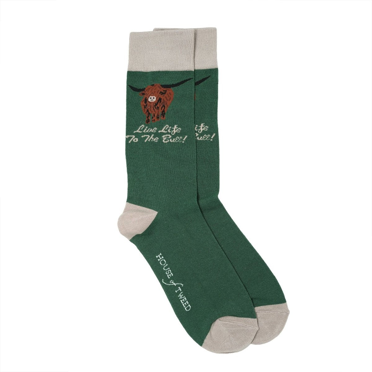 Men’s Luxury Bamboo Socks – Soft, Breathable & Stylish Everyday Comfort - HIGHLAND COW 1 GREEN - Heritage Of Scotland - 
