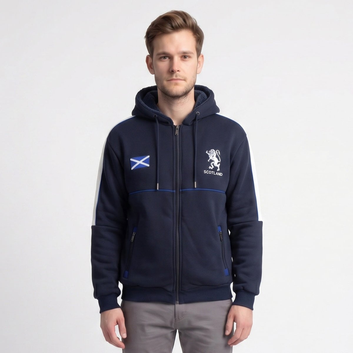 Men’s Navy Scotland Lion Rampant Zip Fleece Hoodie - Heritage Of Scotland - M