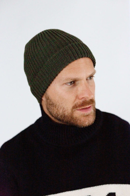 Men's Peregrine Porter Ribbed Beanie Hat Wool Made In England Olive - Heritage Of Scotland - OLIVE