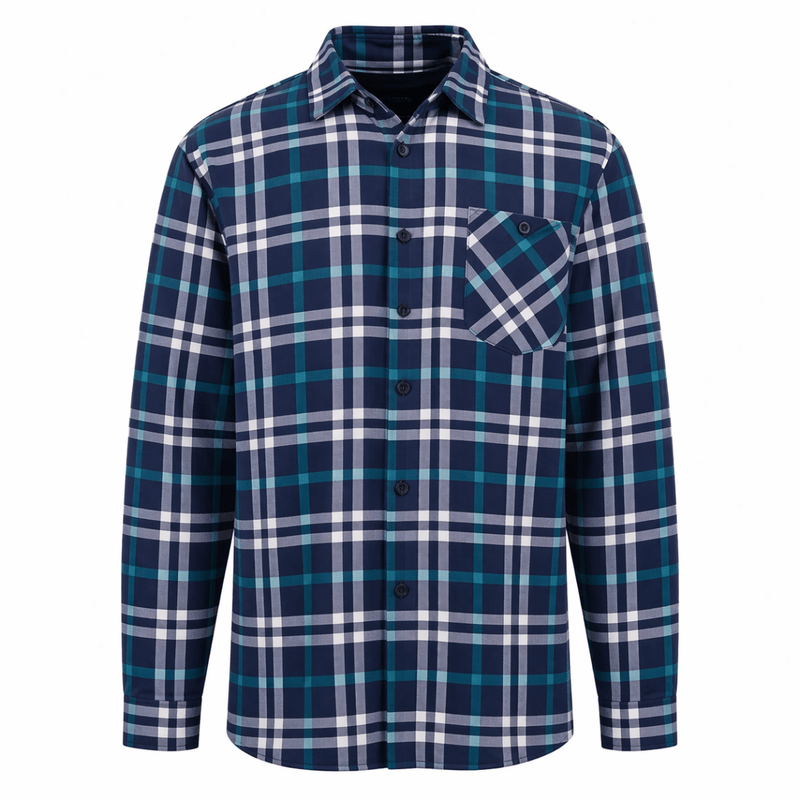 Men’s Plaid Velour Lined Check Shirt – Navy Check Warm Button - Up - Heritage Of Scotland - NAVY CHECK