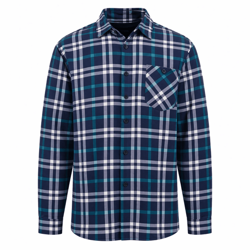 Men’s Plaid Velour Lined Check Shirt – Navy Check Warm Button - Up - Heritage Of Scotland - NAVY CHECK