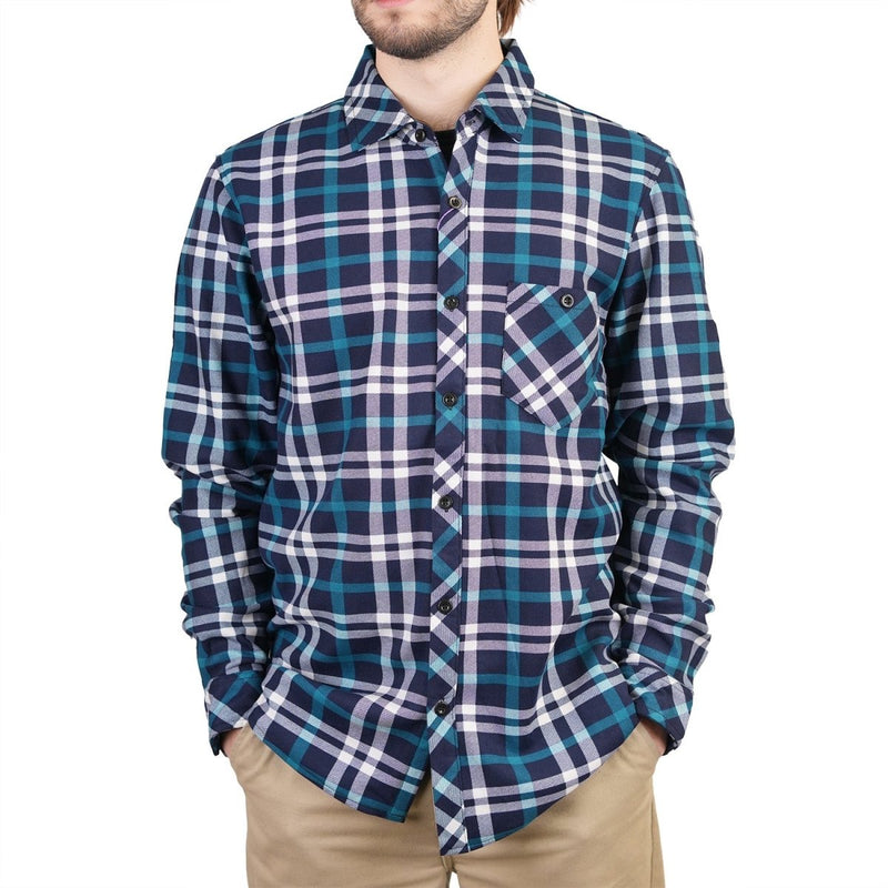 Men’s Plaid Velour Lined Check Shirt – Navy Check Warm Button - Up - Heritage Of Scotland - NAVY CHECK