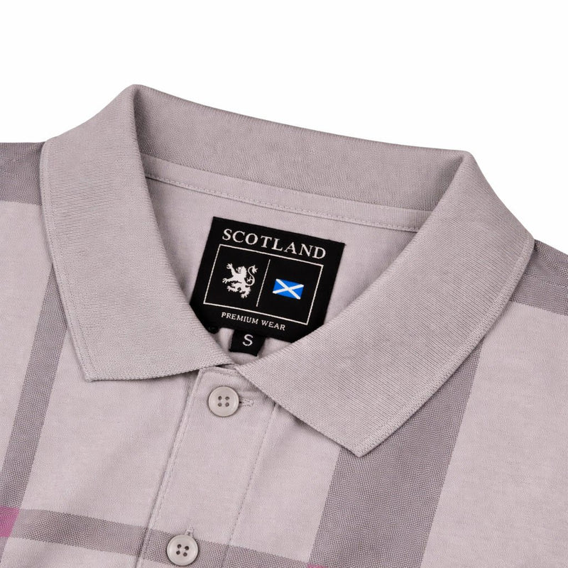 Mens Polo Premium Shirt Full Check Grey - Heritage Of Scotland - S