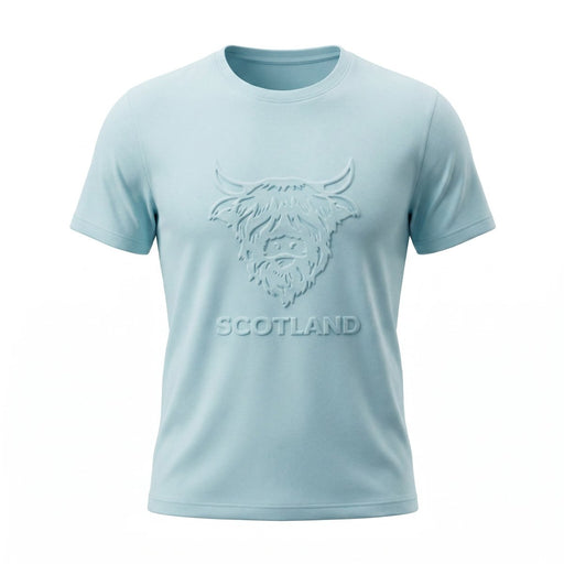 Men's Scotland Cow Embossed T-Shirt Light Turquoise - Heritage Of Scotland - S