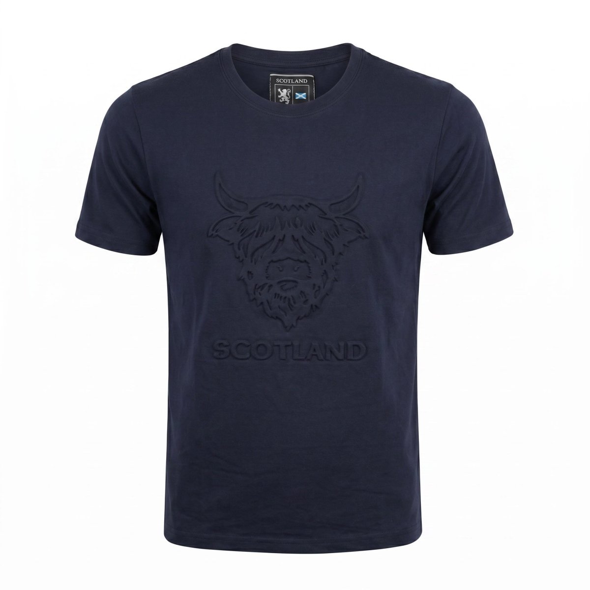 Men's Scotland Cow Embossed T-Shirt Navy - Heritage Of Scotland - S