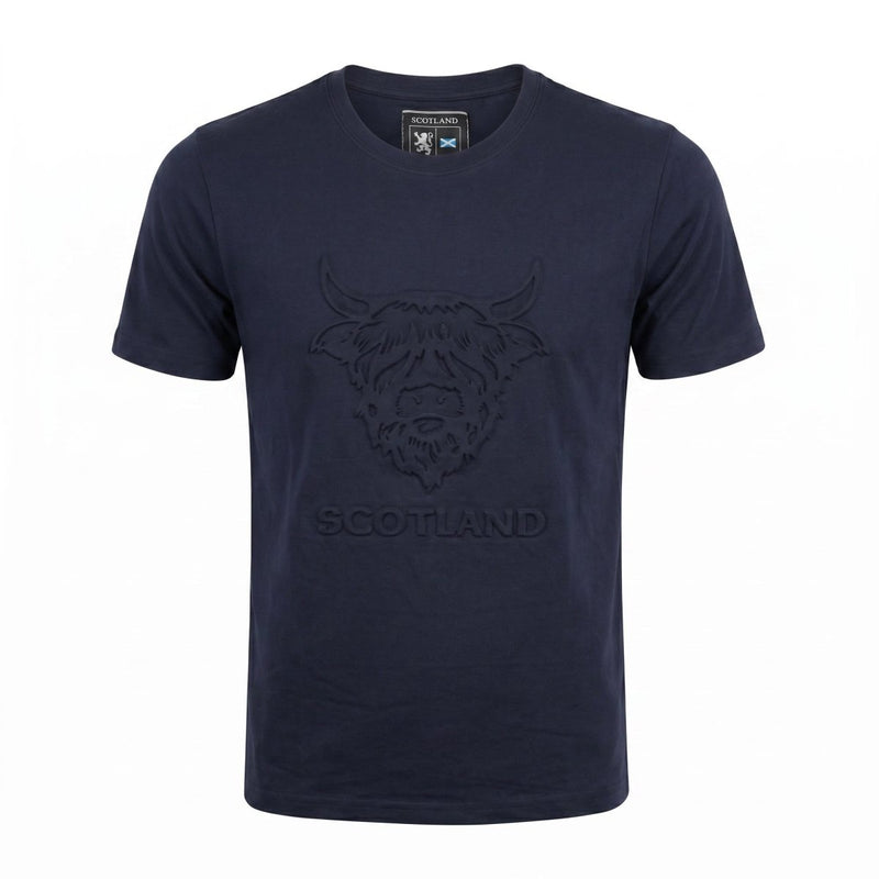 Men's Scotland Cow Embossed T-Shirt Navy - Heritage Of Scotland - S