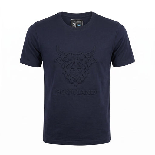 Men's Scotland Cow Embossed T-Shirt Navy - Heritage Of Scotland - S
