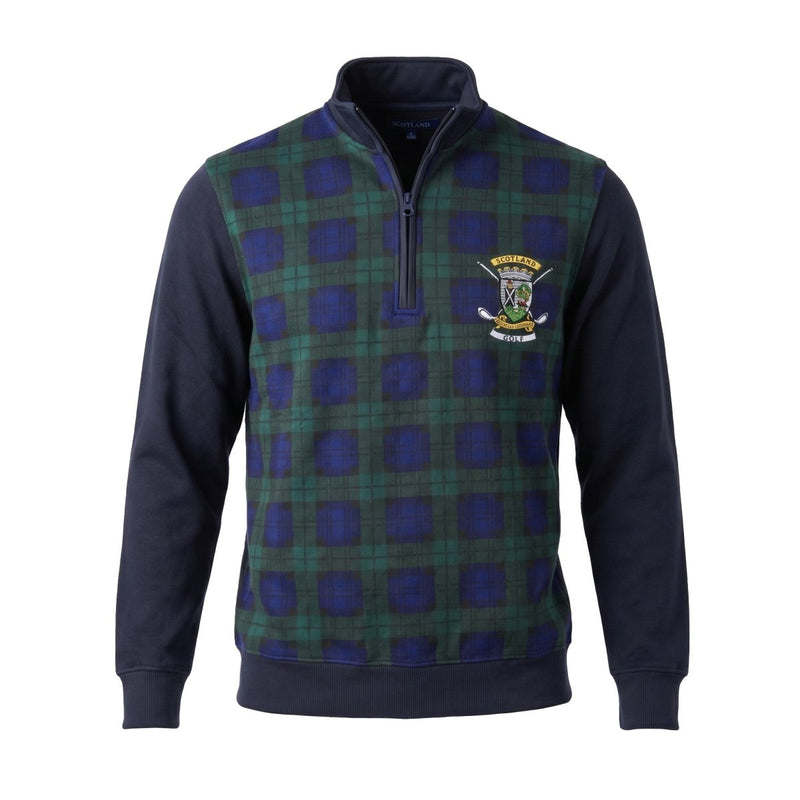 Men’s Scotland Tartan 1/4 Zip Sweatshirt – Classic Check Pullover with Embroidered Crest - Heritage Of Scotland - S