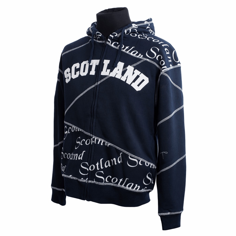 Men’s Scotland Zip Hoodie Navy – Graphic Stitch Hooded Sweatshirt - Heritage Of Scotland - NAVY