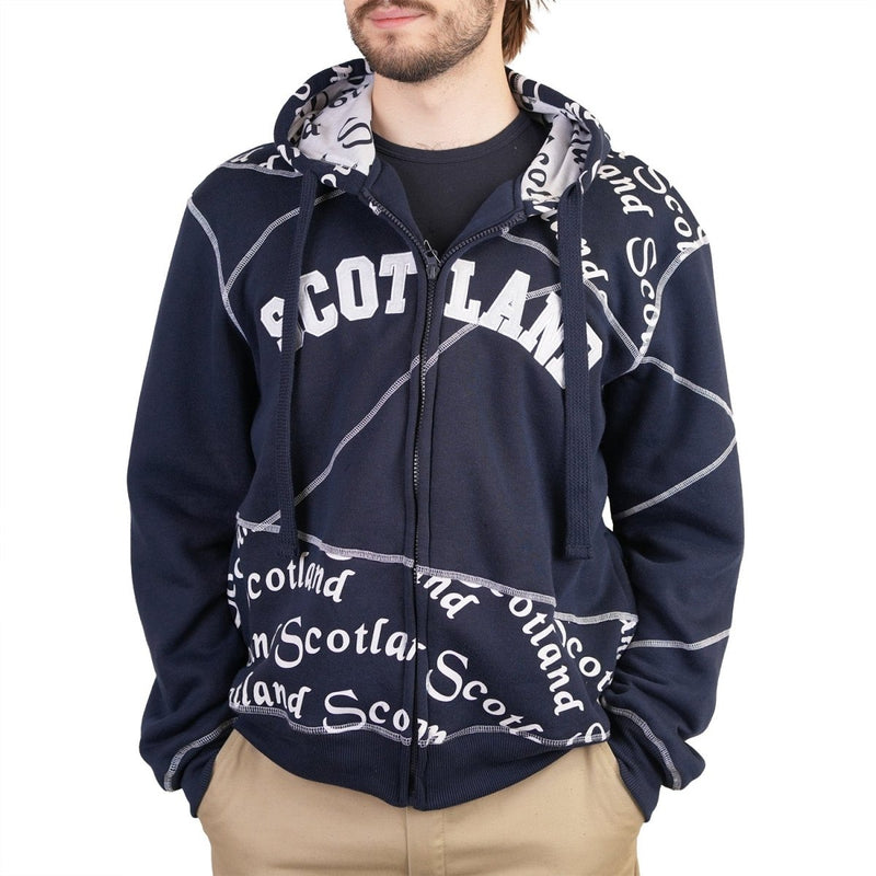 Men’s Scotland Zip Hoodie Navy – Graphic Stitch Hooded Sweatshirt - Heritage Of Scotland - NAVY