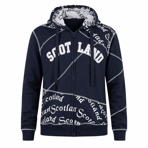 Men’s Scotland Zip Hoodie Navy – Graphic Stitch Hooded Sweatshirt - Heritage Of Scotland - NAVY