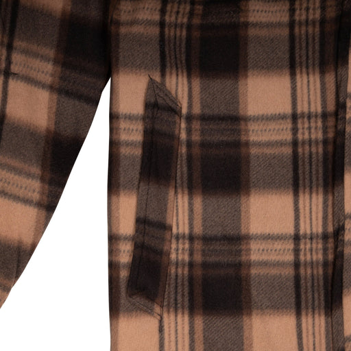 Mens Sherpa Shirt Jacket Beige Grey Check - Heritage Of Scotland - Beige Grey Check
