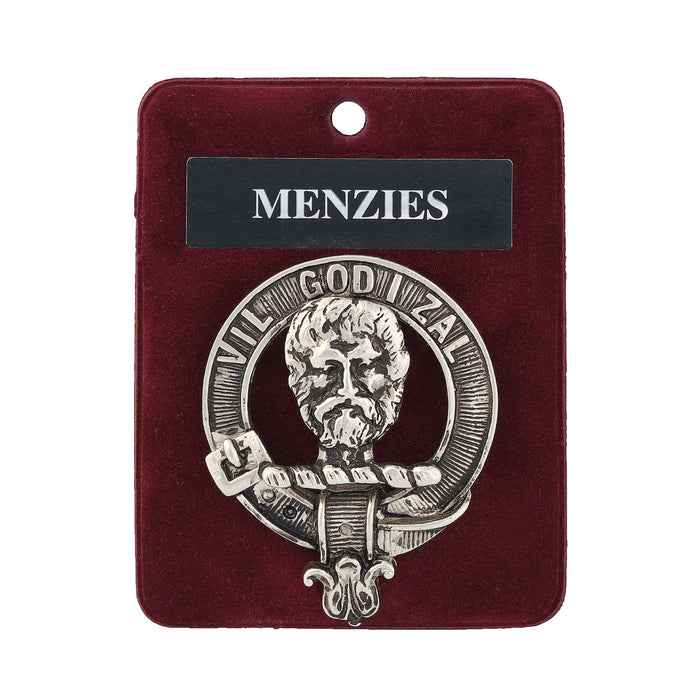 Menzies Clan Badge, Kilt Pin, Lapel Pin, Cufflinks, Keyring/Key Fob & Gift Set — Fine Pewter by Art Pewter — Made in Scotland (Shiny Finish) - Heritage Of Scotland - Badge