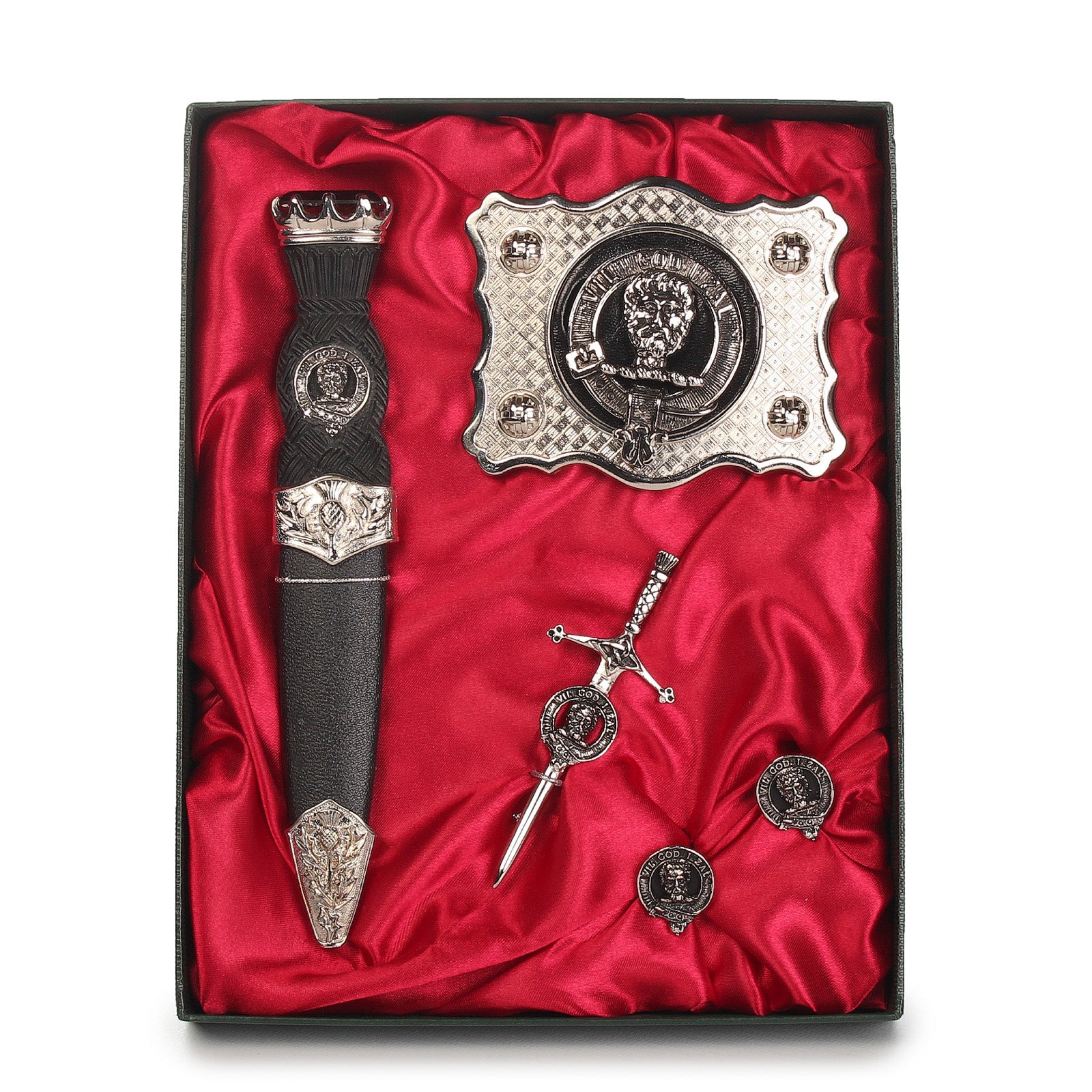 Menzies Clan Badge, Kilt Pin, Lapel Pin, Cufflinks, Keyring/Key Fob & Gift Set — Fine Pewter by Art Pewter — Made in Scotland (Shiny Finish) - Heritage Of Scotland - Gift Set