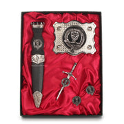 Menzies Clan Badge, Kilt Pin, Lapel Pin, Cufflinks, Keyring/Key Fob & Gift Set — Fine Pewter by Art Pewter — Made in Scotland (Shiny Finish) - Heritage Of Scotland - Gift Set